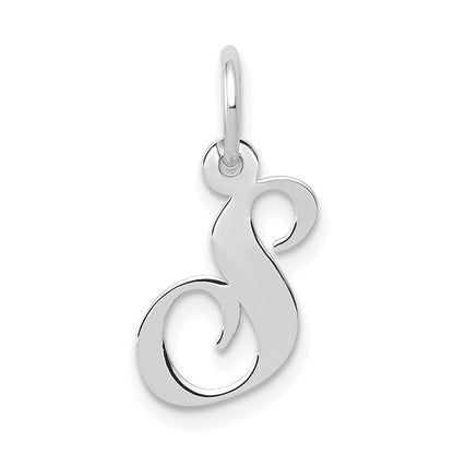 14k White Gold Small Fancy Script Letter S Initial Charm Pendant