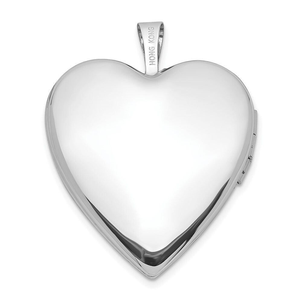 14k White Gold 20mm Diamond Polished and Satin Heart Locket Pendant for Women
