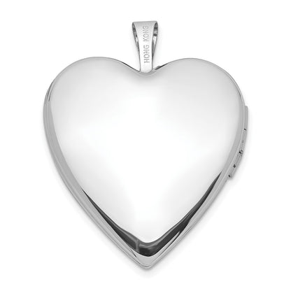 14k White Gold 20mm Diamond Polished and Satin Heart Locket Pendant for Women