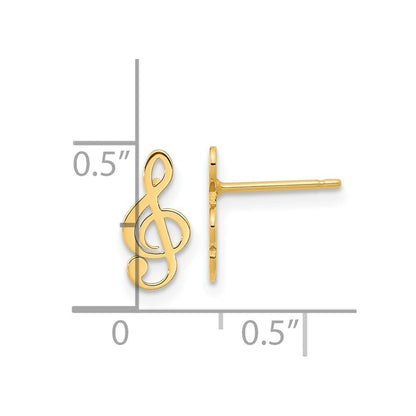 14k Yellow Gold Polished Treble Clef Note Stud Earrings Gift for Women