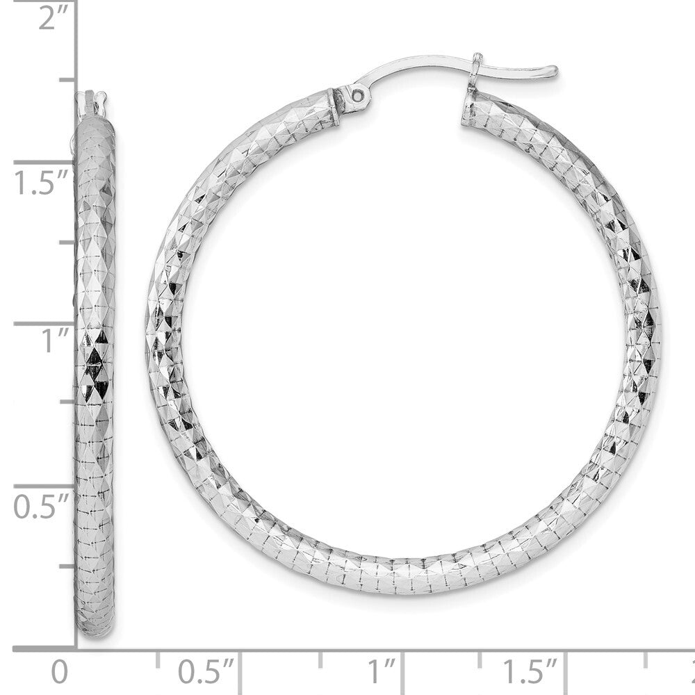 Sterling Silver Rhodium-plated 3.00mm Diamond-cut Hoop Earrings