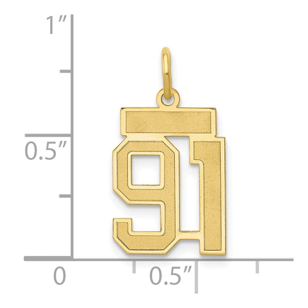 14k Yellow Gold Small Satin Number 91 Charm Pendant for Women