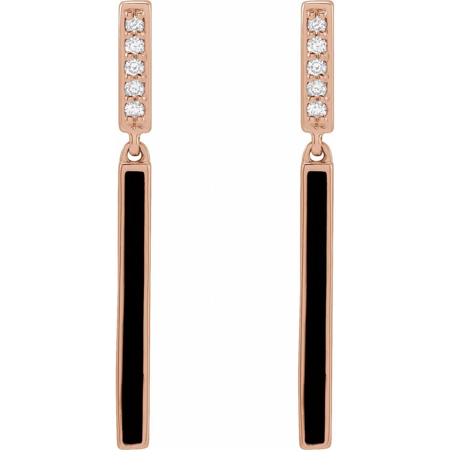 14k Rose Gold .06 CTW Natural Diamond and Black Enamel Bar Stud Earrings