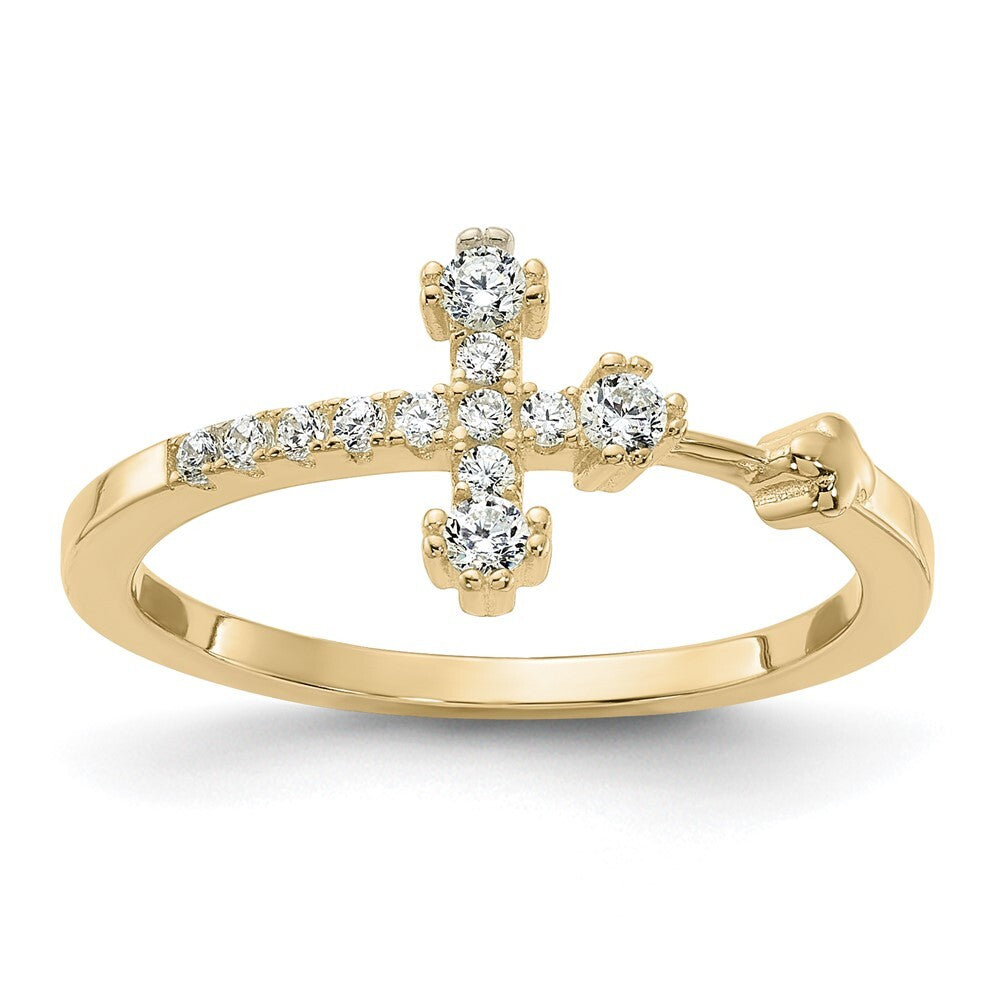 Sterling Silver Gold-tone CZ Cross Ring Size 6