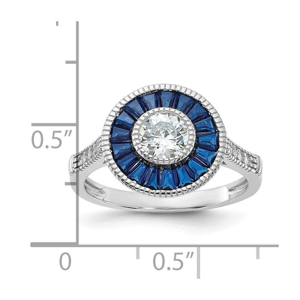 Sterling Silver Rhodium-plated Blue Spinel and Cubic Zirconia Ring SZ 7