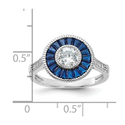 Sterling Silver Rhodium-plated Blue Spinel and Cubic Zirconia Ring SZ 7