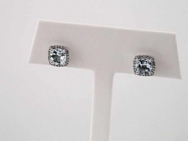 14k White Gold Natural Aquamarine and 1/8 CTW Natural Diamond Stud Earrings