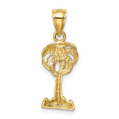 14k Yellow Gold Polished Diamond-cut Palm Tree Pendant for Women