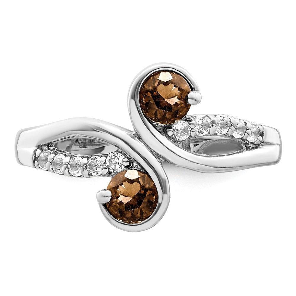 SS Rhod-plated .6t.w. Smoky Quartz & White Topaz Swirl Ring Size 7