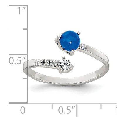 Sterling Silver Polished Opal and CZ Bypass Ring Size 8
