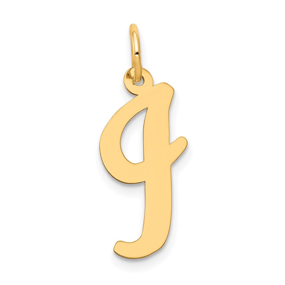 14k Yellow Gold Large Script Letter I Initial Charm Pendant for Women