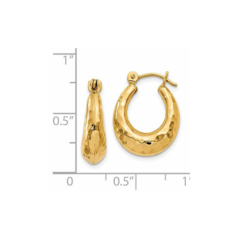 14k Yellow Gold Hammered Fancy Hollow Hoop Earrings Gift for Women