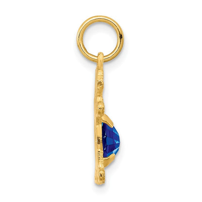 14k Yellow Gold Girl 6x4 Oval Genuine Sapphire-September Pendant for Women