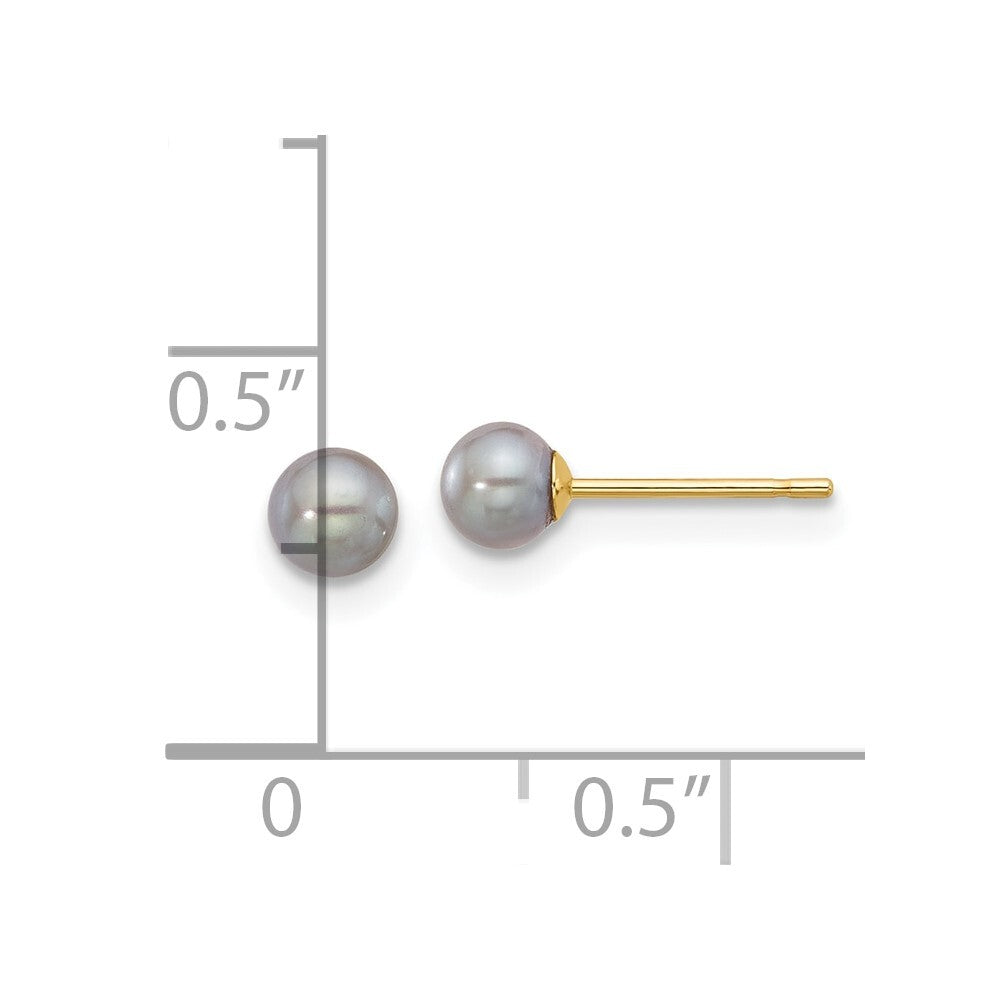 14k Yellow Gold 4-5mm Grey Round Freshwater Cultured Pearl Stud Earrings