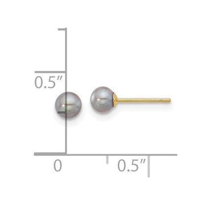 14k Yellow Gold 4-5mm Grey Round Freshwater Cultured Pearl Stud Earrings