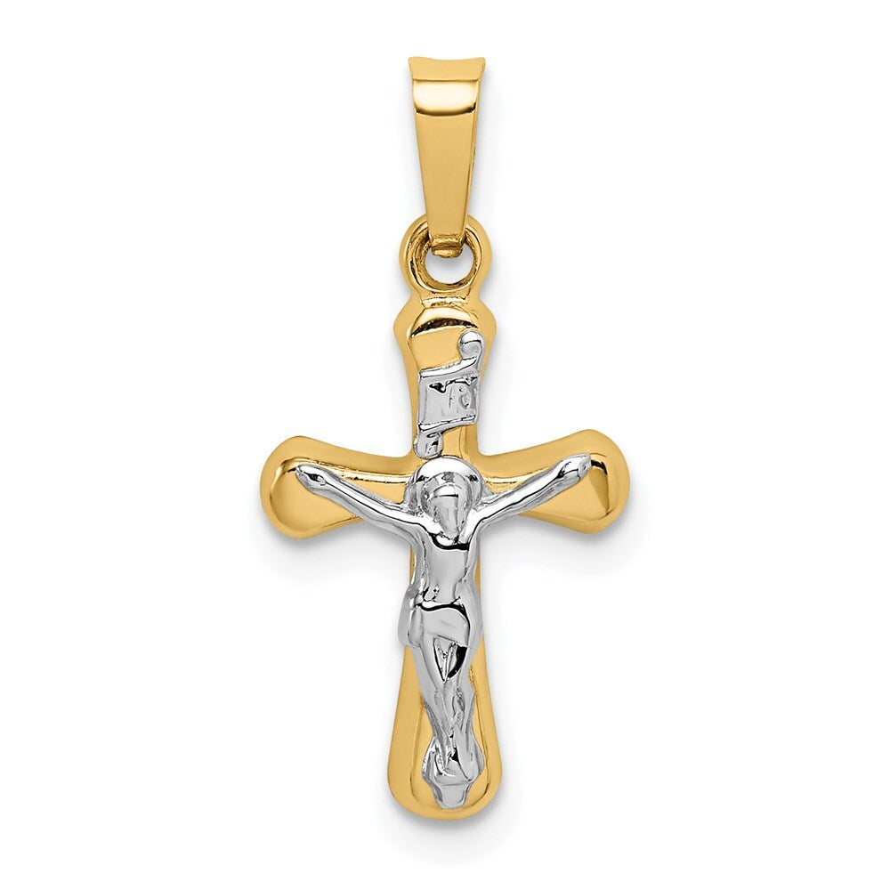 14k Yellow Gold Rhodium Polished INRI Rounded Crucifix Pendant for Women