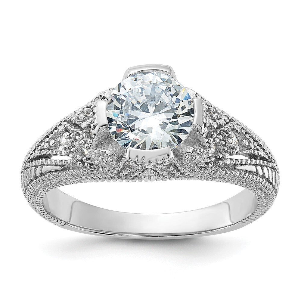 Sterling Silver Rhodium-plated Cubic Zirconia Antique Style Ring Size 7