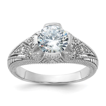 Sterling Silver Rhodium-plated Cubic Zirconia Antique Style Ring Size 7