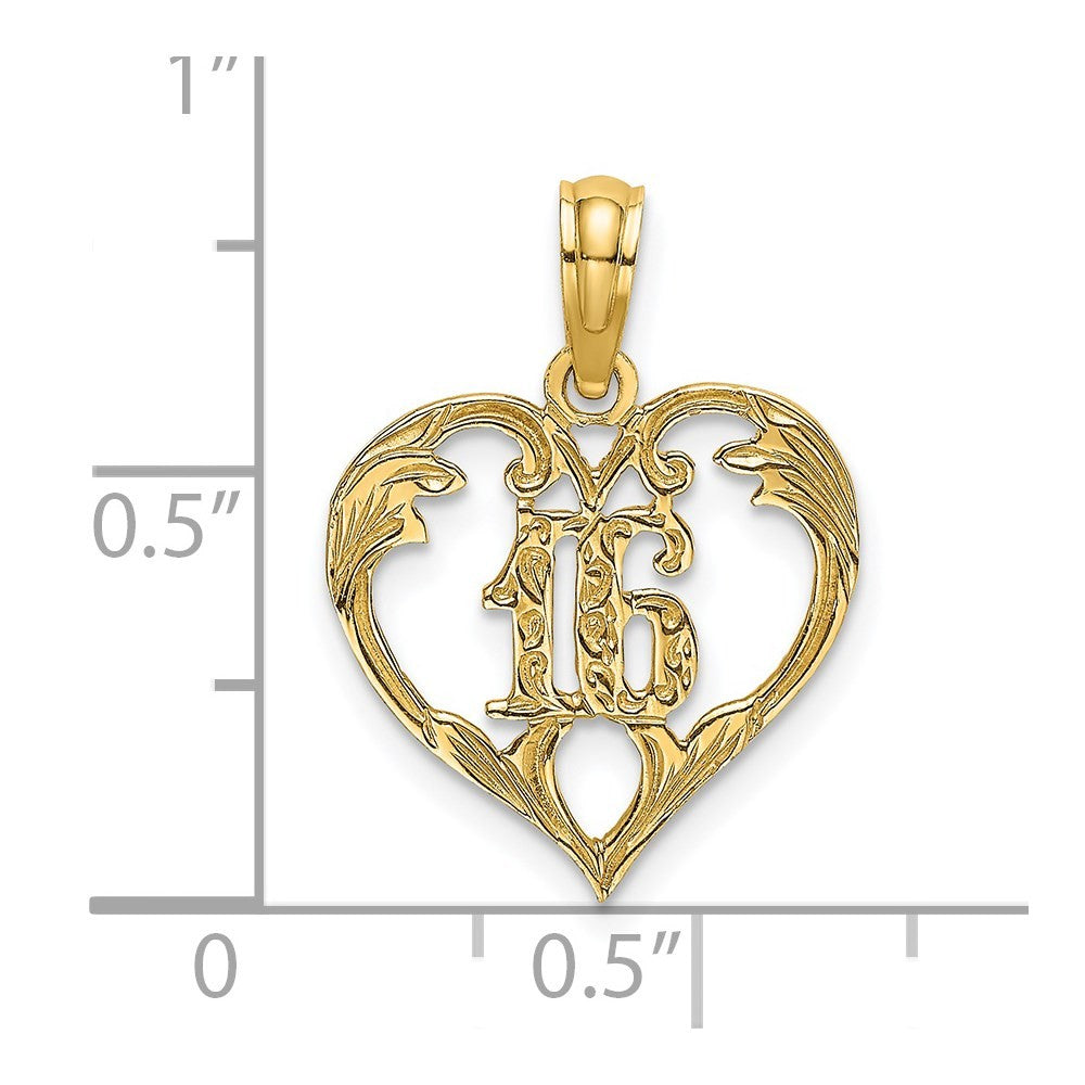 14k Yellow Gold 16 Inside Heart Charm Pendant