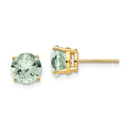 14k Yellow Gold 7mm Round Green Quartz Stud Earrings Gift for Women