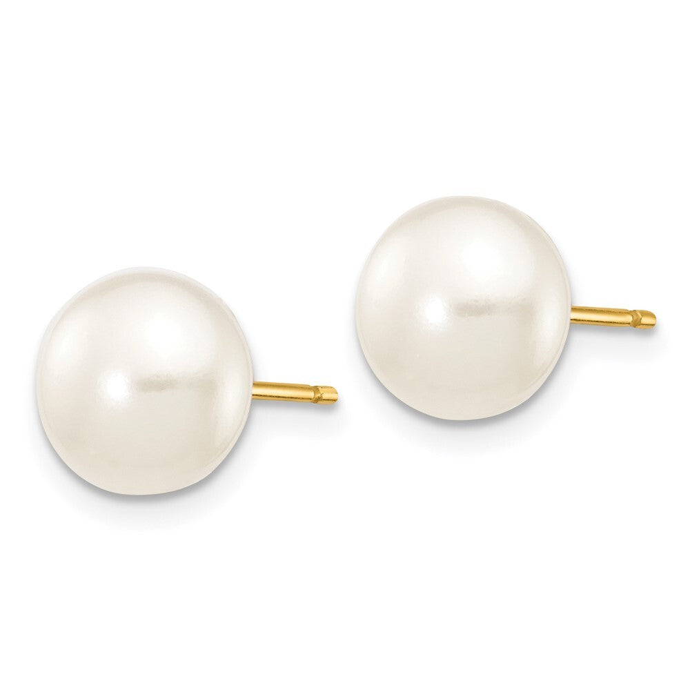 14k Yellow Gold 7-8mm White Button Freshwater Cultured Pearl Stud Earrings