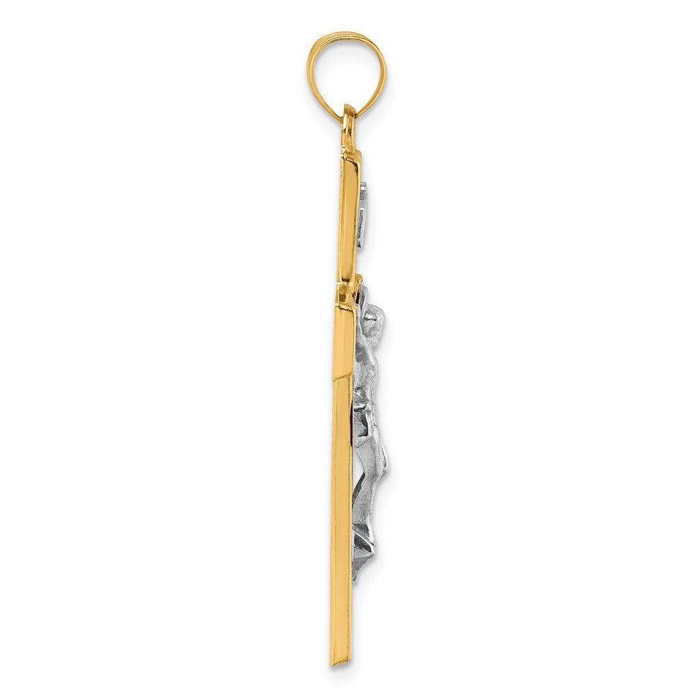 14k Yellow Gold with White Rhodium Polished INRI Crucifix Cross Pendant