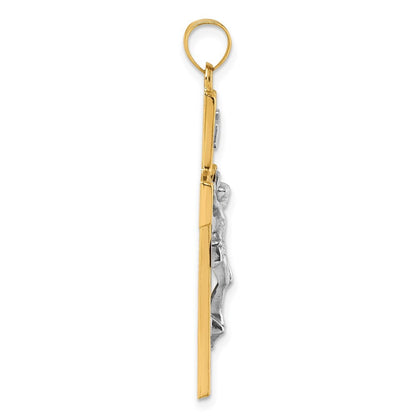14k Yellow Gold with White Rhodium Polished INRI Crucifix Cross Pendant