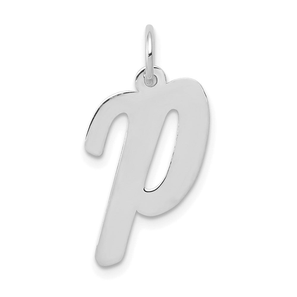 14k White Gold Large Script Letter P Initial Charm Pendant for Women
