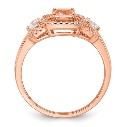 Sterling Silver Rose-tone Polished Fancy Glass and CZ Ring Size 6