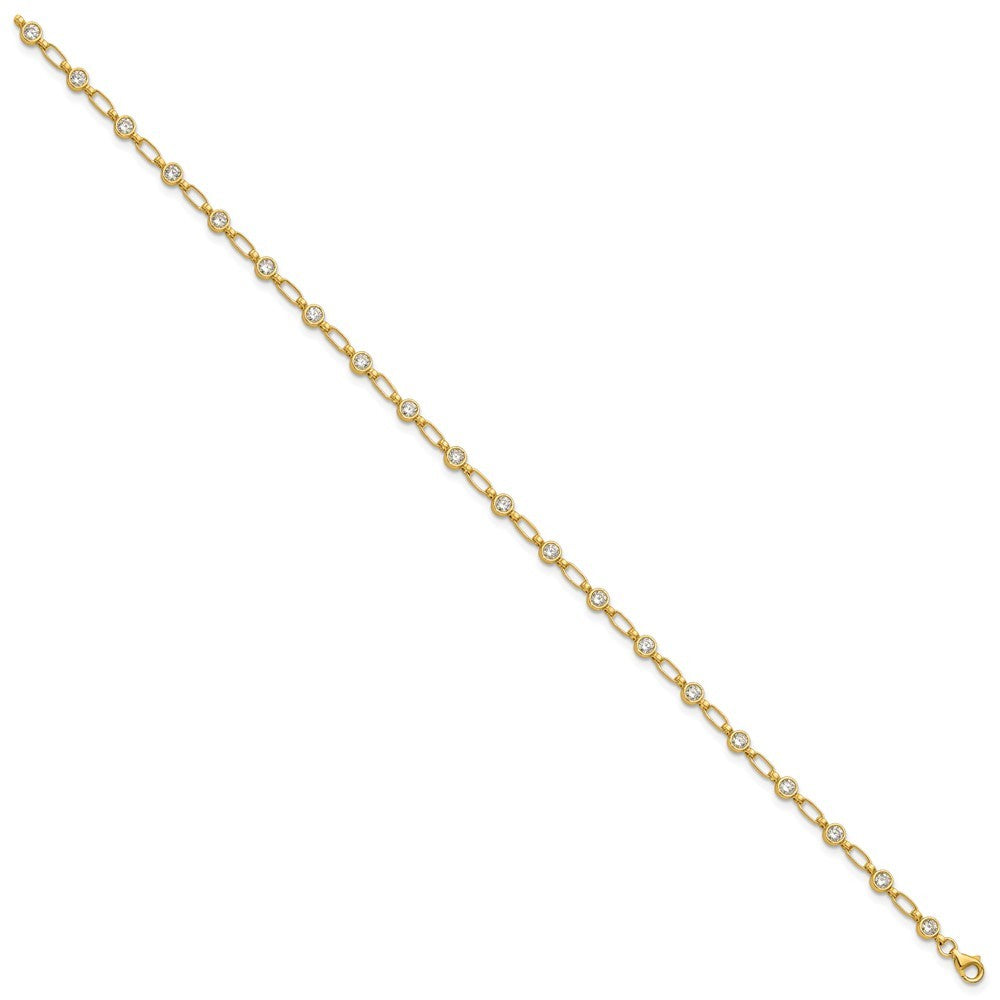 Sterling Silver Gold-tone Bezel CZ 10 inch Anklet