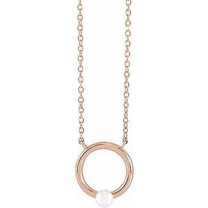 14k Rose Gold Cultured Seed Pearl Circle 18" Necklace