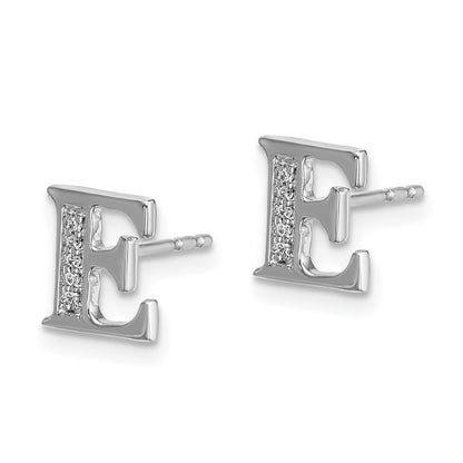 14k White Gold Diamond Initial E Stud Earrings Gift for Women