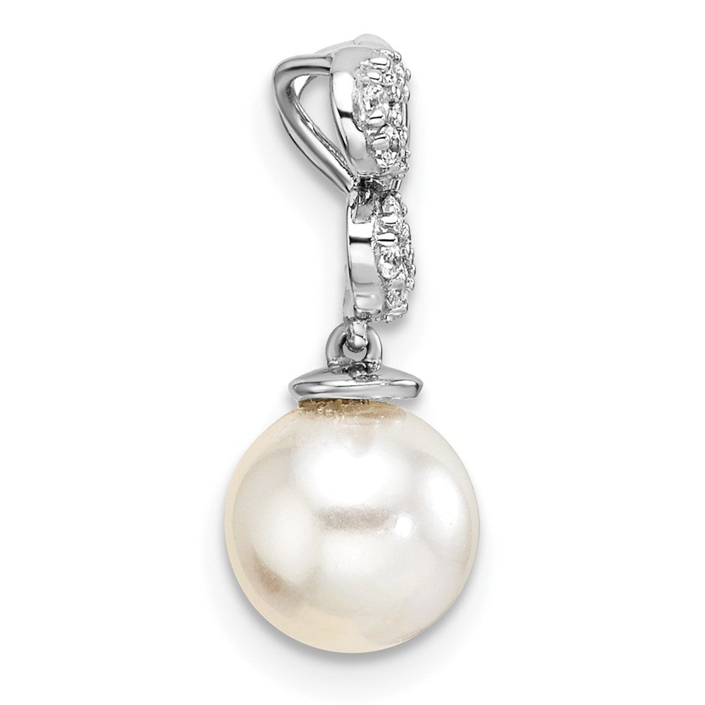14K White Gold  1/10 carat Diamond and Freshwater Cultured Pearl Chain Slide