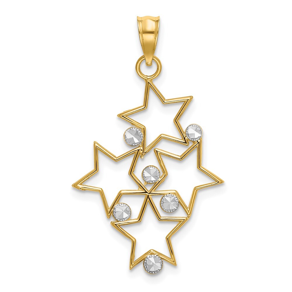 14k Yellow Gold Rhodium Diamond-cut Star Cluster Charm