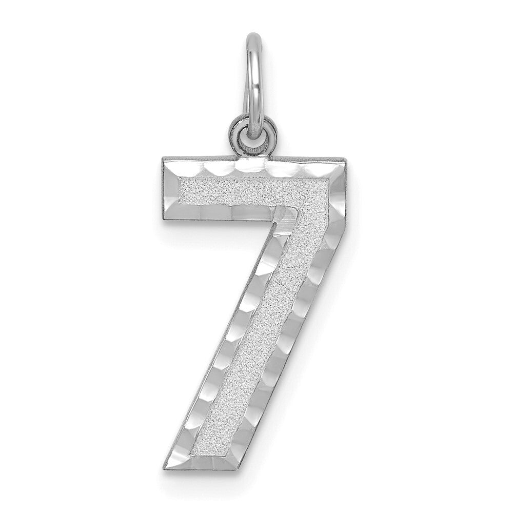 14k White Gold Large Brushed Diamond-cut Number 7 Charm Pendant for Women