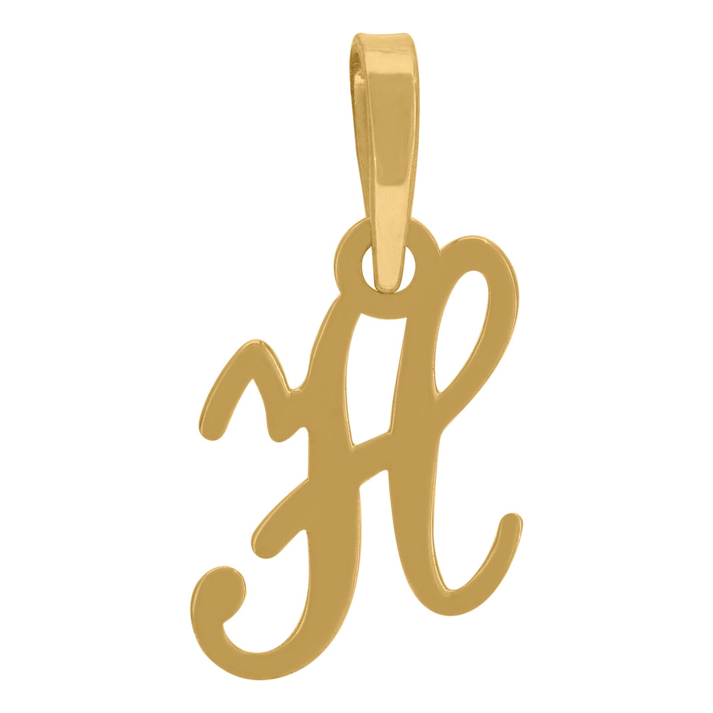 925 Sterling Silver Yellow-Tone Cursive Initial Alphabet H Charm Pendant