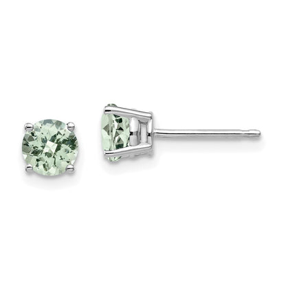 14k White Gold 5mm Round Checker-Cut Green Quartz Stud Earrings Gift for Women