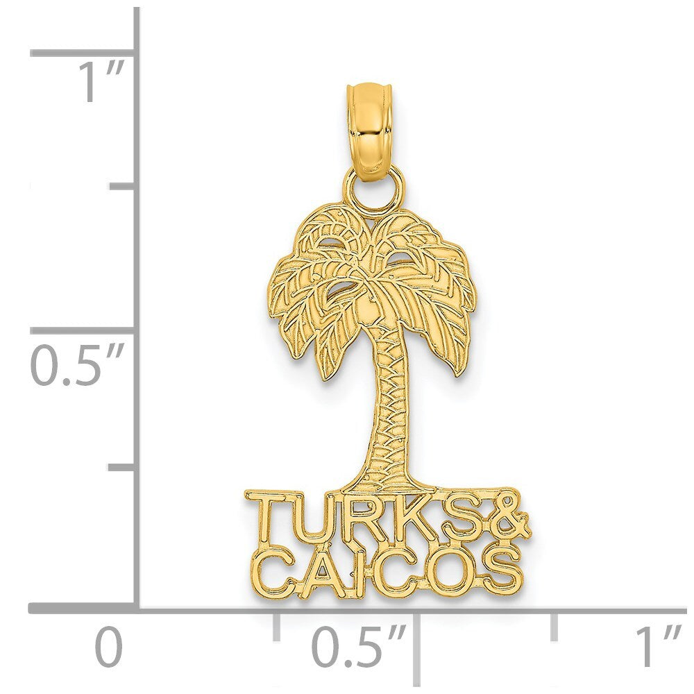 14k Yellow Gold TURKS AND CAICOS Palm Tree Charm Pendant for Women