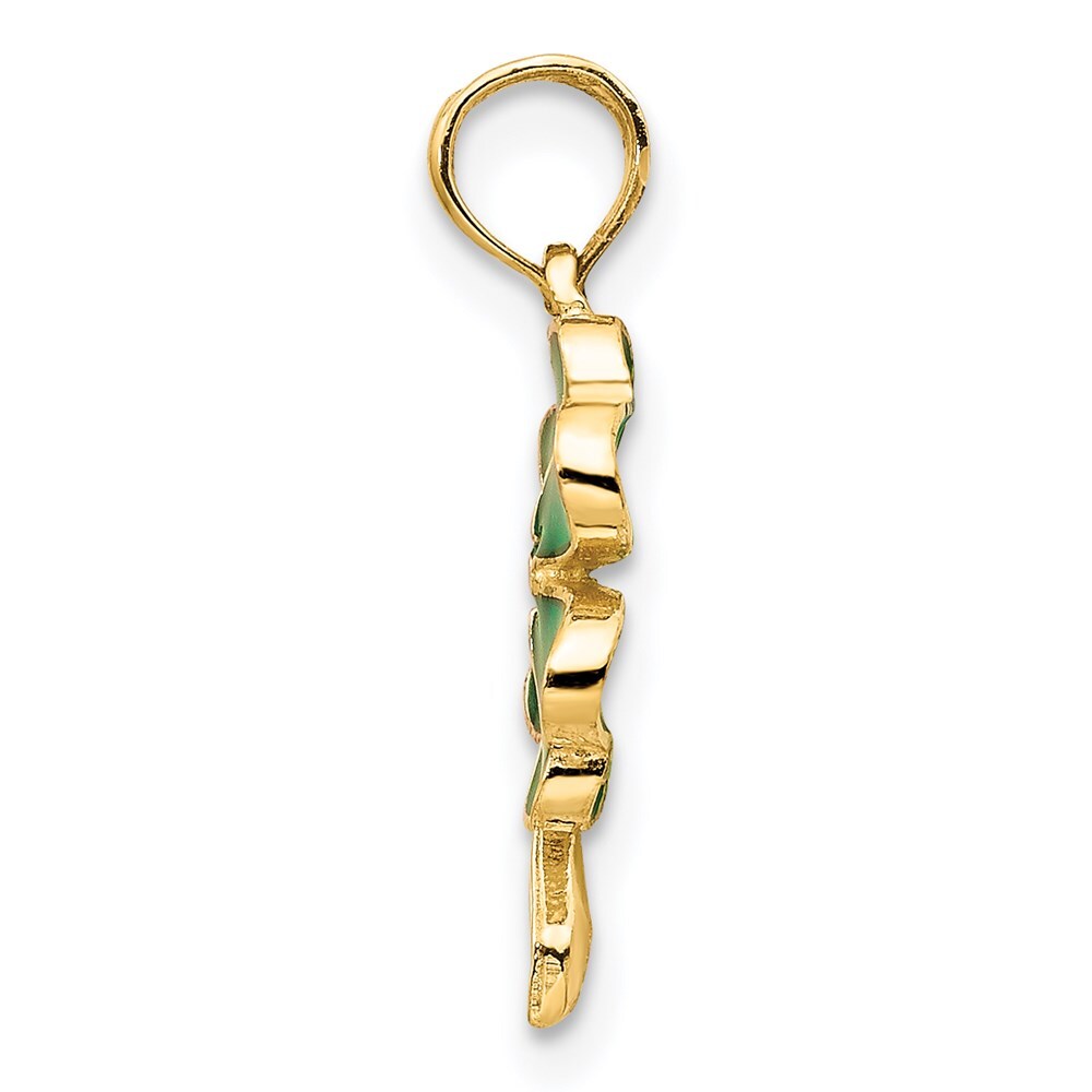 14k Yellow Gold 4-Leaf Clover Enameled Pendant for Women