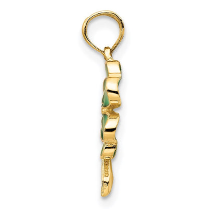 14k Yellow Gold 4-Leaf Clover Enameled Pendant for Women