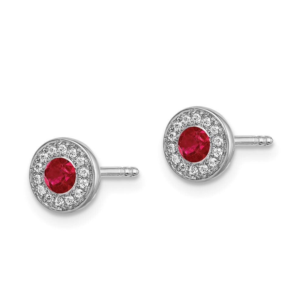 14k White Gold Diamond and Ruby Halo Stud Earrings