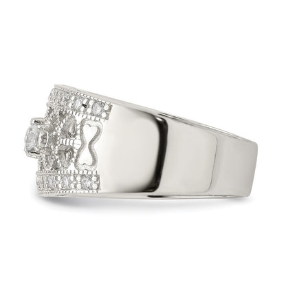 Sterling Silver Rhodium-plated Polished Cubic Zirconia Vintage Ring Size 6