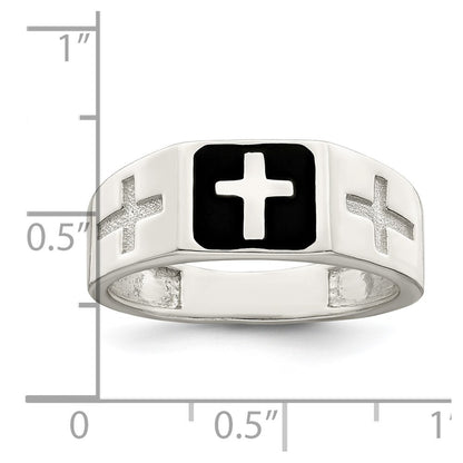 Sterling Silver Rhodium-plated Enameled Cross Ring Size 10