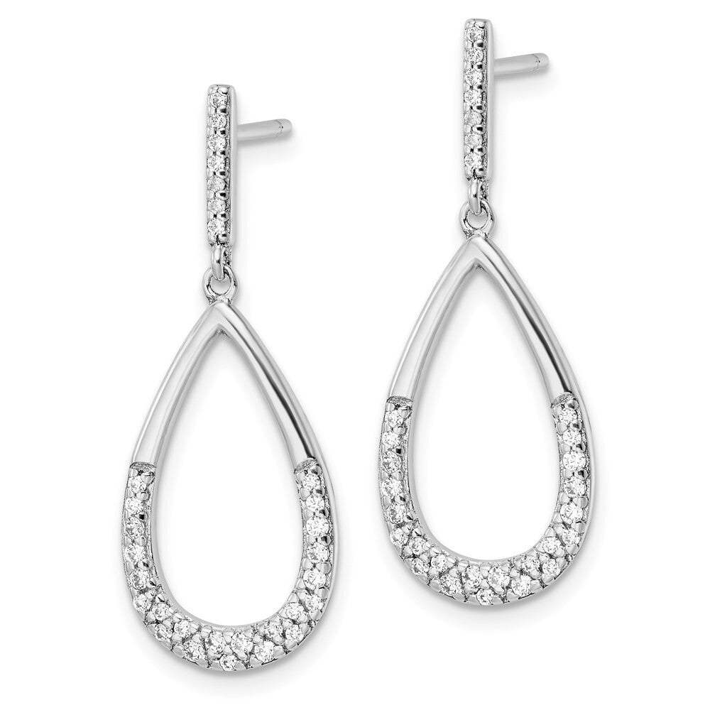 Sterling Silver Polished Cubic Zirconia Teardrop Dangle Post Earrings