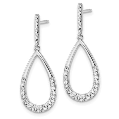 Sterling Silver Polished Cubic Zirconia Teardrop Dangle Post Earrings