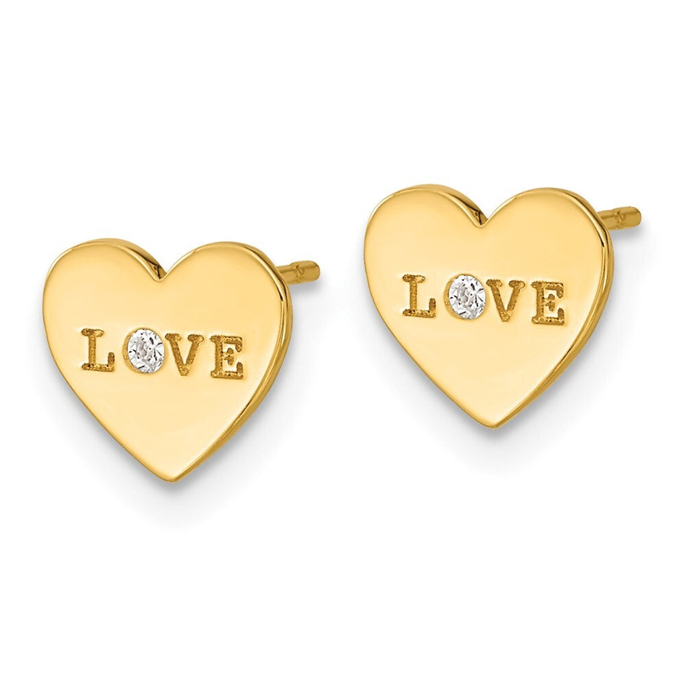 14k Yellow Gold Polished Love Cubic Zirconia Heart Stud Earrings Gift for Women