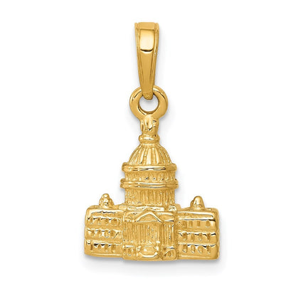 14k Yellow Gold 3D Washington Diamond-Cut Capital Building Pendant