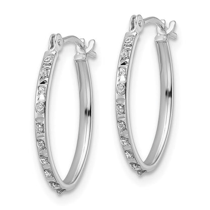 14k White Gold Diamond Fascination Oval Hoop Earrings Gift for Women