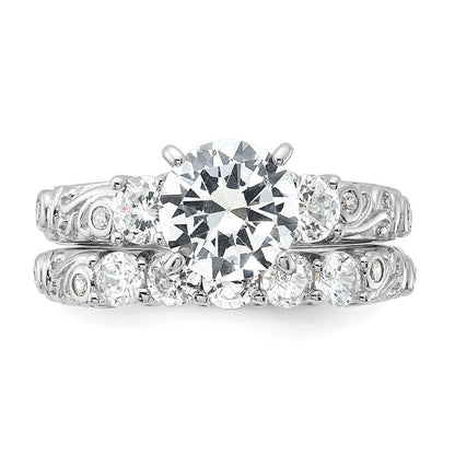 Sterling Silver Rhodium-plated 2-piece Cubic Zirconia Wedding Ring Size 7