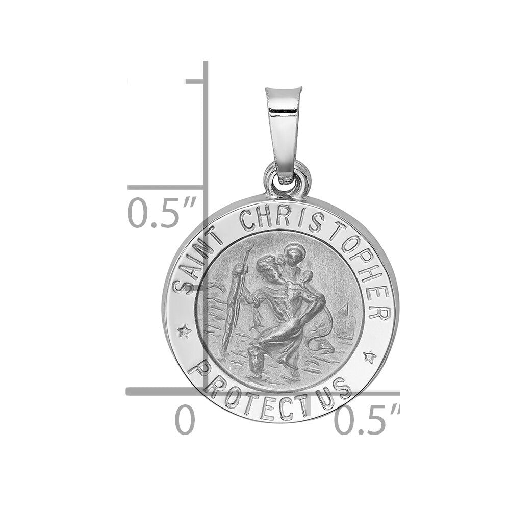 14k White Gold Polished/Satin St Christopher Medal Hollow Pendant for Women